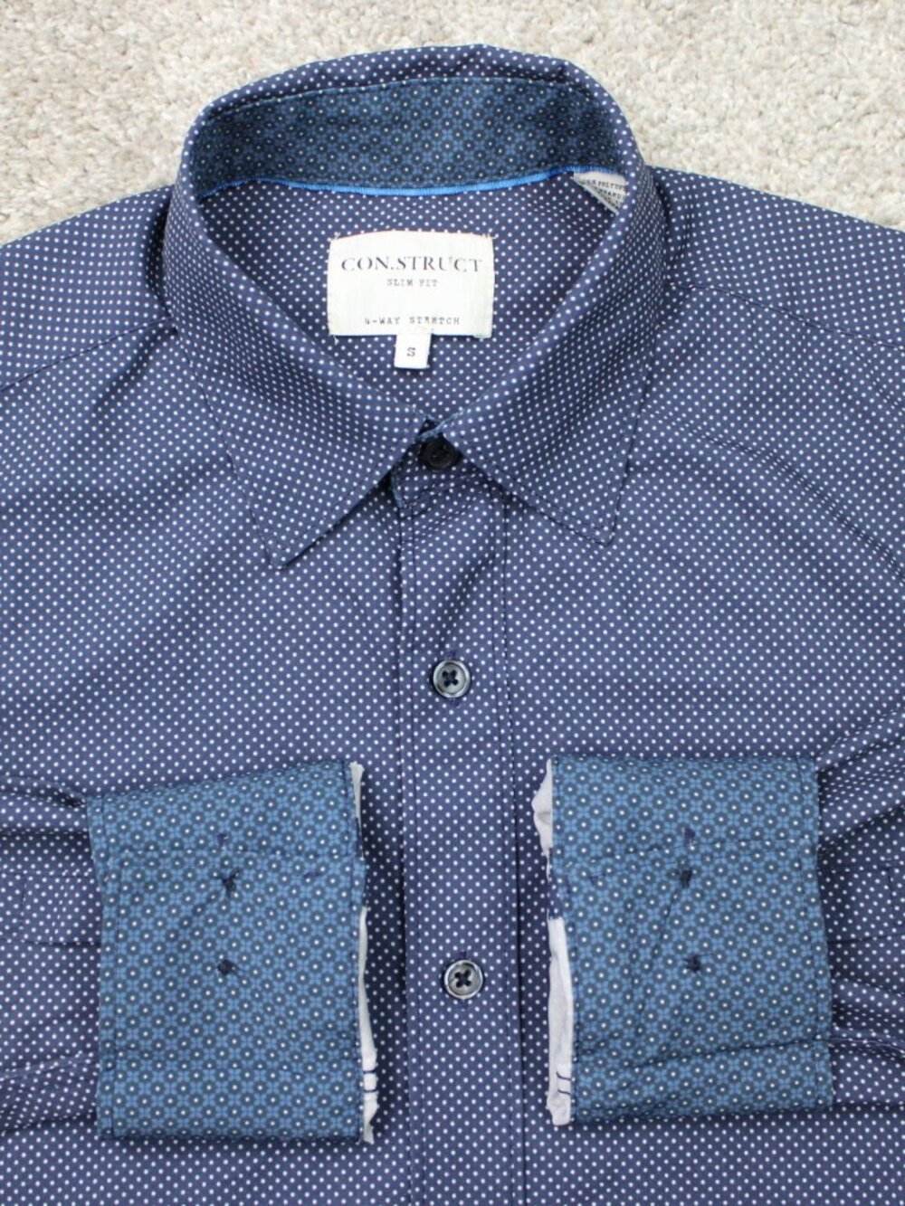 Construct Shirt Mens Small Blue Geometric Slim Fit 4-Way Stretch Long Sleeve